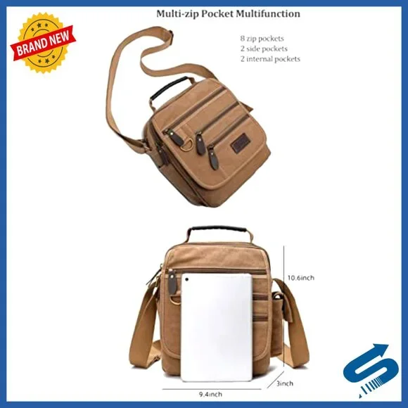 Canvas Messenger Bag Vintage Multi-Function Adjustable Strap Work Travel